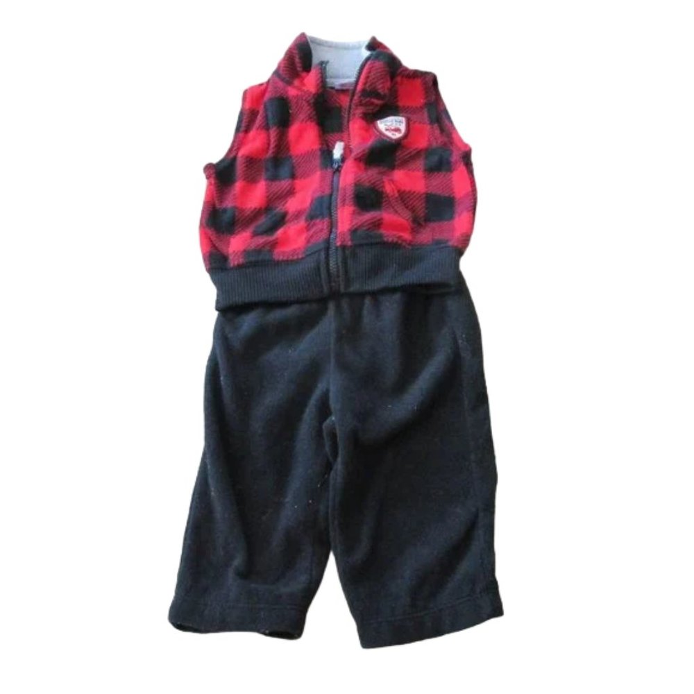 Carters 2 Pc Fleece Vest Pants Outfit Infant Boys Size 3M Red Check Mommys Hero